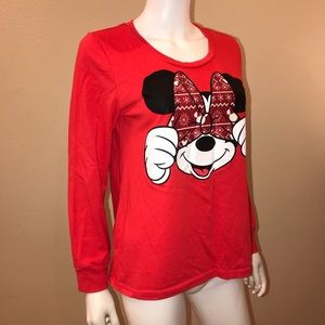 Disney Long Sleeve Graphic Tee Adult Size Medium Red Minnie Mouse Womens